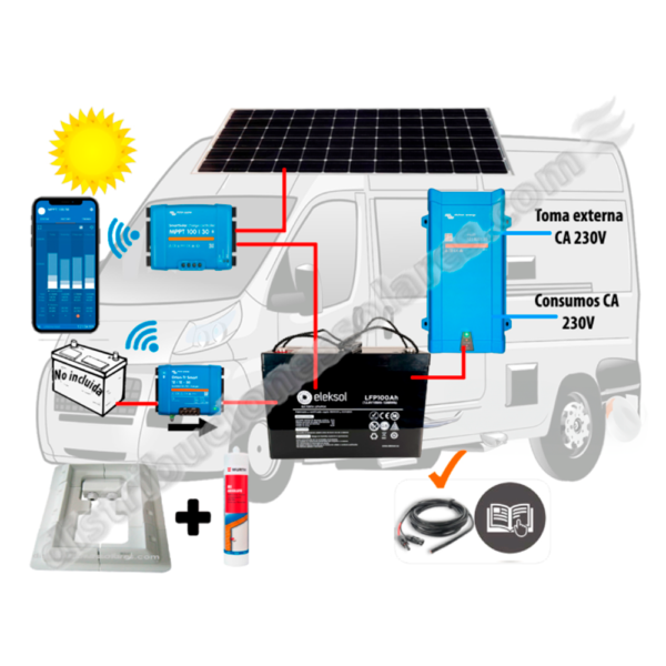 Kit Energía Litio 150Ah Gran Autonomía, Campervan, Gran Volumen, Embarcación 12V y 230V, 400W IBC Tipo N