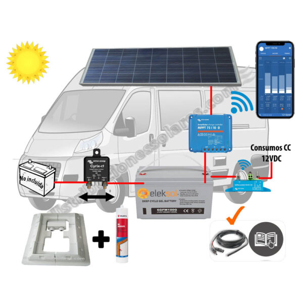 Kit Energía para Campervan o Embarcación 12V, con placa flexible de 200W y batería  GEL 100Ah